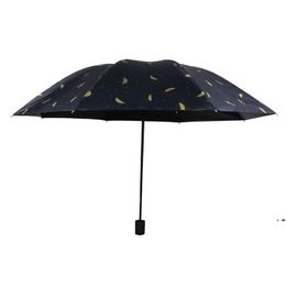 new Feather Sun Shade Umbrella Black White Feather Sunny Rainy Umbrella Three Folding Black Coating Vinyl Sunscreen Umbrella EWE7238