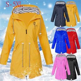 Women Multicolor Waterproof Jacket Classic Long Windbreaker Raincoat Outdoor Climbing Hooded Coat Clothes for S-5XL 211014