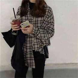 Spring Autumn Korea Fashion Women Long Sleeve Loose Shirts Coat All-matched Casual Plaid Blouse Tops Female Blusas S449 210512