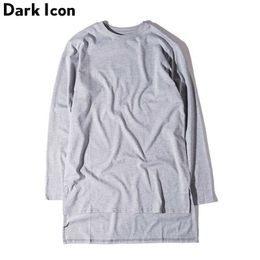 Front Short Back Long Solid Hip Hop Tshirt Men Autumn Basic Mens T-shirt Men Long Sleeve Extended Tee Shirts Men 210603