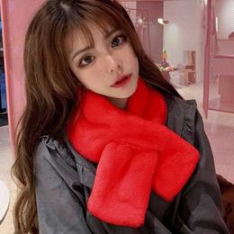 Winter Thicken Plush Solid Scarf Female Faux Rabbit Fur Warm False Collar Animal Pattern Cross Neck Guard Warm Snood 2021 New H0923