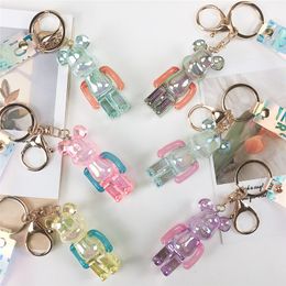 Crystal Bear Straps Bling Charms Key Chain Doll Acrylic Cartoon Bag Pendant Cute Jewelry Keychain 6 Colors