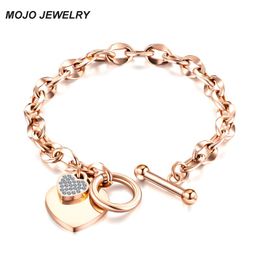 Classic Women Gift Heart Charm Bracelet Rose Gold Plating Stainless Steel Chain Bracelets Jewellery