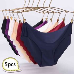 5Pcs/Lots Sexy Panties For Women Briefs Set Seamless Lingerie Solid Mid-Waist Cotton Panty Female Underpants Underwear 210720