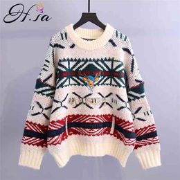 Women Oversize Sweater Round Neck Long Sleeve Knitted Pull Jumpers Christmas Tops Winter Women's Deer 210430