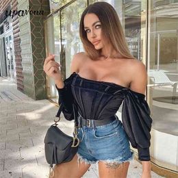 Free Elegant Short Top Women's Square Neck Bubble Long Sleeve Velvet Club Party Irregular 210524