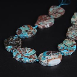 !!! 9-10PCS/strand Raw Blue Stone Agates Slab Nugget Loose Beads,Natural Ocean Jades Gems Slice Pendants Jewelry Making