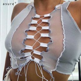 Going Out Crop Tank Tops Women Chest Binder Female Breast Bra Corset Top Tie Up Bandage Sexy Clothes 90s Aesthetic T1737932 210712