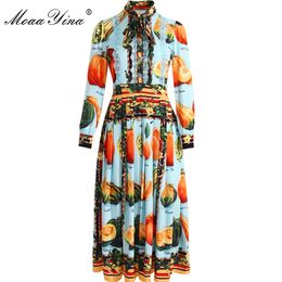 Fashion Designer Dress Spring Women's dress Long sleeve Lace Beaded Vegetables Pumpkin Grape Print Vintage Dresses 210524