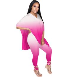 Casual Two Piece Pants Set Women Pink Lounge Wear Oversize T Shirt Top Long Pants Set Tie Dye Summer 2 Piece Outfits for Women X0428