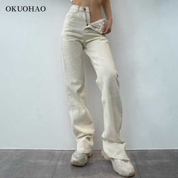 Flared Jeans Women High Waist Mom Jeans Denim Trousers Female Streetwear White Vintage Clothes Boot Cut Wide Oversize Pants 210616