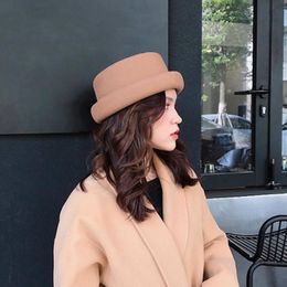 Pure Wool Cloth With Curled Brim Hat For Women In Autumn And Winter Retro British Felt Jazz Wide Hats