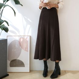 Autumn Winter Bottoms Chic High Waist Thick Solid Knitted Skirt OL Elegant Fashion A-line Long Skirts Womens 210421