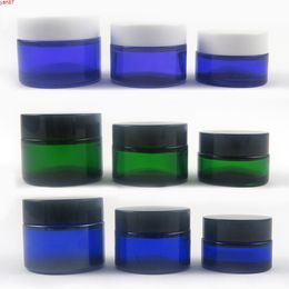 12 x 20 g 30g 50g Travel Vuoto Barattoli di vetro vuoti per cosmetici Blue Glass Cream Jars Imballaggio cosmetico con coperchio Capsgoods in plastica nera Qtà