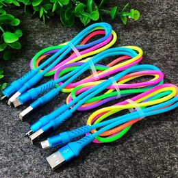 High Speed USB Cable Rainbow Braided Nylon 2A 1M 3 FT Type C Charging Cord Colourful Mobile Phone Anti-break Data Cable Cord For Samsung LG Huawei Phones Top Quality