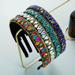 Elegant Korean Multi Color Crystal Headband Luxury Water Drop Diamond Hairband Girls Party Hair Accessory Tiara Bezel