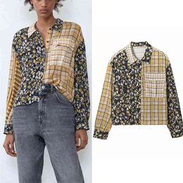Women Summer Shirt Casual Long Sleeve Female Turn-down Collar Tops Plaid And Floral Blouses Button Black Shirts Camisas Mujer 210422