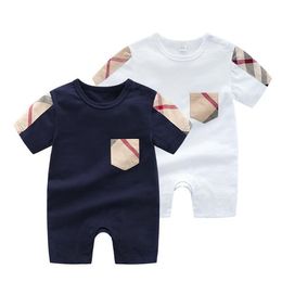 Baby Clothes Plaid Bow Romper Bodysuit Outfit Cotton Newborn Summer Short Sleeve Rompers Kids Designer Infant Jumpsuits
