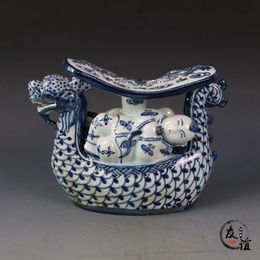 Jingdezhen porcelain blue and white golden boy and jade girl dragon boat porcelain pillow home decoration