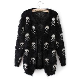 Short Women Autumn Sweater Mohair Skulls Printing Female Outwear Cardigans Soft Cool Knitted Womens 210922