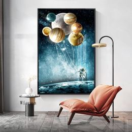 fantasy art canvas NZ - Paintings Canvas Painting Astronaut Space Fantasy Planet Balloon Posters And Prints Nordic Abstract Pictures For Home Decor Wall Art