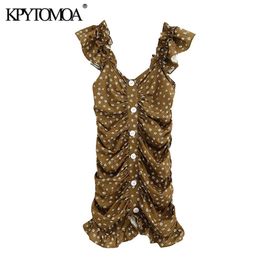 Women Chic Fashion Floral Print Draped Mini Dress Puff Sleeve With Ruffles Pleated Elastic Female Dresses 210420