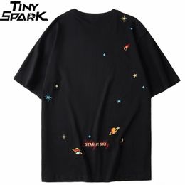 Men Hip Hop T Shirt Harajuku Embroidery Planet Space T-Shirt Streetwear HipHop Starlit Sky Tshirt Summer Tops Tees Cotton 210410