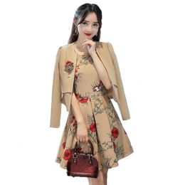 SHERAN Autumn Business Suit Elegant office dresses for ladies suit women 2 piece dress Long Sleeve Blazer Sleeveless Dress 210330