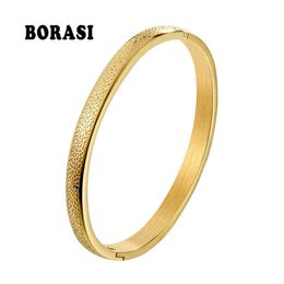 Bobasi Simple Stainless Steel Jewellery Bracelets & Bangles Gold Colour Female Scrub Bracelets for Women Men Engagement Bracelet Q0719