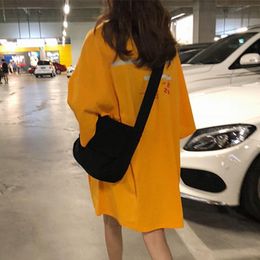 top length UK - Women's T-Shirt Summer Women Half Sleeve Find Print Letter College Harajuku Style Korean Streetwear Casual Loose Mid-Length Female Tops