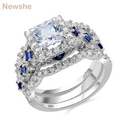 she Wedding Ring Sets Classic Jewellery 3 Pcs 925 Sterling Silver 2.6Ct White Blue AAAAA CZ Engagement Rings For Women JR4972 211217