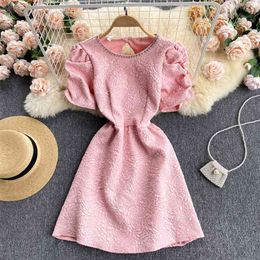 Summer Women's Fashion Nail Bead Round Collar Slim Fit Short Sleeve Elegant Mini Dress Party Vestidos S654 210527