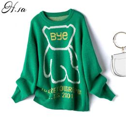 Cute Sweater and Pullovers Oneck Bear Letters Printed Tunic Jumpers 210430