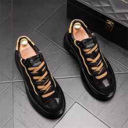 Luxury Desigenr Wedding Dress Party Leather Shoes Lace Up Formal Men Casual Walking Loafers Italian Black Round head Vulcanized Driving Sneakers
