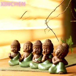 XINCHEN Ceramic Crafts Creative Home Decoration Living Room Feng Shui Ornaments Cute Little Buddha Zen Like Pots Furnishings 210811