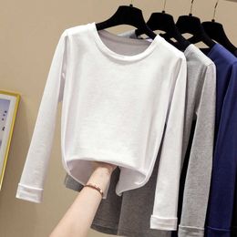 Autumn Winter T-shirt Fashion Solid Female White Cotton Women Tshirts Casual Tee Shirt Femme Black Grey Plus Size XXXL Top 210604