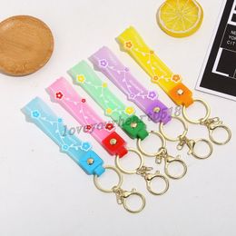 Fashion Colorful PVC Flower Keychains Anti-lost Lanyards Mobile Phone Chain Keyring Keychain Bag Backpack Decor Case Strap Pendent Gifts