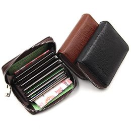 Card Holders Men's Leather Short Wallet With Zipper Coin Purse Retro Large Capacity Bag