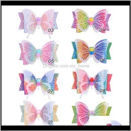 35Inch Girls Glitter Bow Butterfly Clip Hairpins Gradient Rainbow Colour Pins Kids Headwear For Party Beach 2Bgkt Pt4Pq