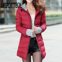 URSPORTTECH Winter Jacket Women Hooded Long Parka Warm Slim Coat Woman Puffer Oversized Padded Outwear 211018