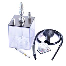 Acrylic square hookah smoke set with LED light hose charcoal clamp bowl Narguile Chicha