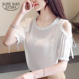 Fashion Womens And Blouses Ladies Tops White Chiffon Blouse Bow Short Solid Shirt Top For Women 4433 50 210415