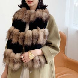 Winter Women Fox Fur with Rex Rabbit Fur Scarf Collar Female Wide Knitted Big Long Sjaal Mujer Red Silver Fox Fur Warm Shawl H0923