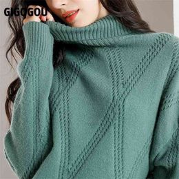 GIGOGOU Winter Turtleneck Sweater Women Cashmere Argyle Sweaters Pure Colour Knitted Pullover Oversized Loose Casual Lady Jumper 210922