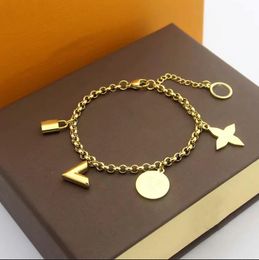 Fashion Style Man Women Jewelry Titanium Steel Thick Chain Bracelets with Hollow Out Letter Charm Bracelet 3 Color