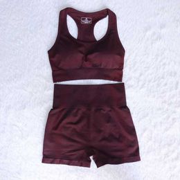 2 PCS Women Summer Seamlyoga set FitnSportswear Suits GYM Clothing Yoga bra+High Waist shorts Workout tracksuit X0629
