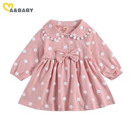 0-24M Autumn Spring born Toddler Infant Baby Girls Long Sleeve Dress Peter Pan Collar Lace Dot Tutu 210515