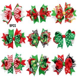 Christmas Decorations 9 Pcs Girl Holiday Gift Snowflake Ribbon Hair Bows Clip Hairpin Headdress Party Accessories