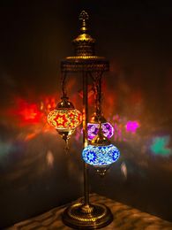 turkish moroccan lamps UK - Globes Turkish Moroccan Mosaic Authentic Vintage Art Deco Triple Floor Lamp Light, 15 Colors Lamps