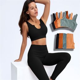 2 Piece Yoga Set Sports Bra and Leggings Crop Top High Waist Shorts Seamless Suit Gym Clothes Fitness Women Ribbed 210802